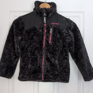 DKNY Charcoal and Pink Fleece Jacket Women's Small Petite